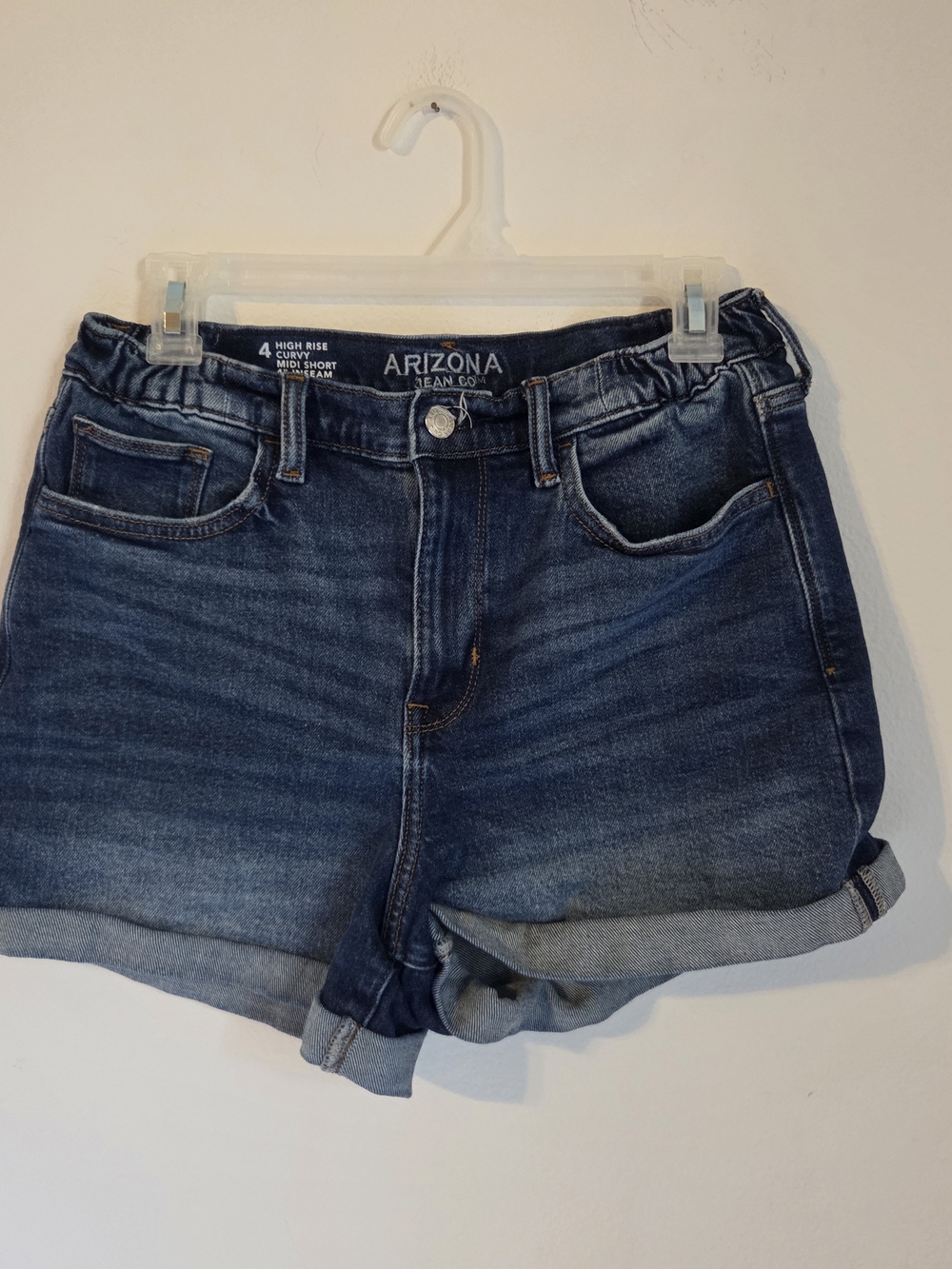 Arizona Jean Company Dark Blue High-Rise Rolled Hem Denim Shorts